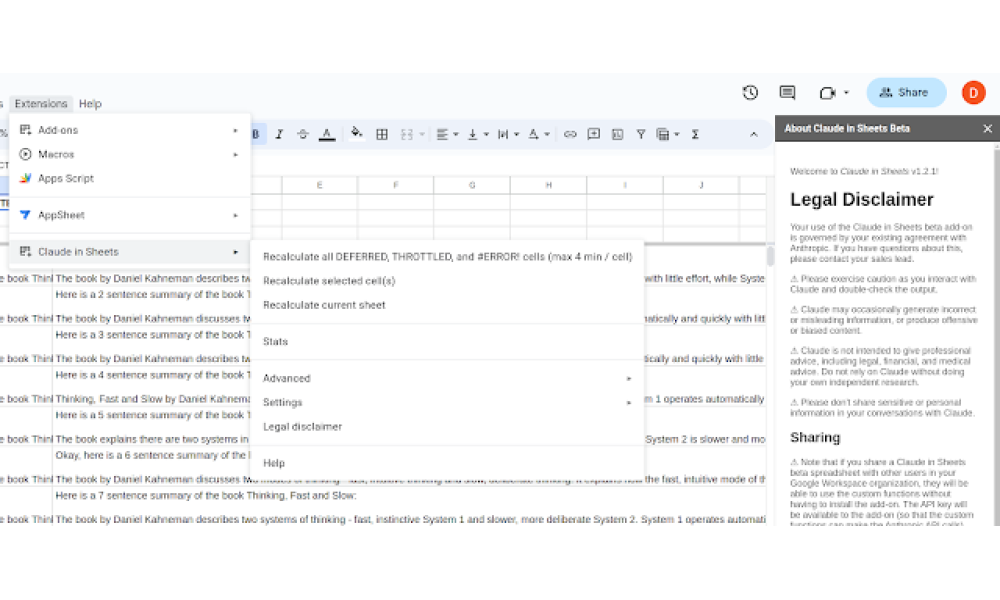 Claude For Sheets