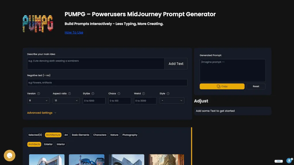 PUMPG - Midjourney prompt generator