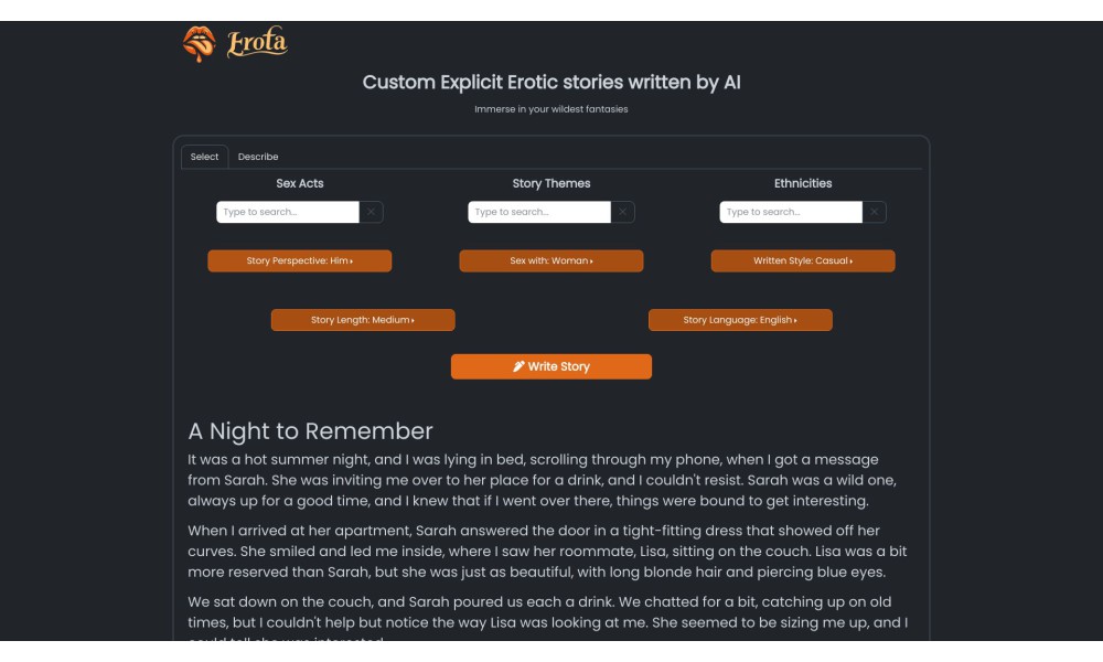 Erota AI-written erotic stories