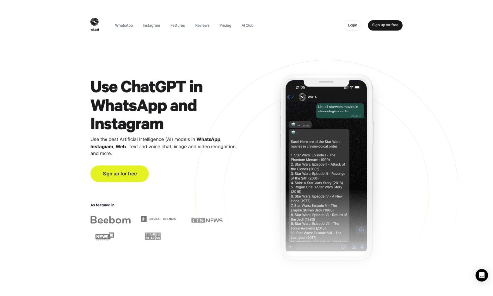 WizAI - ChatGPT for WhatsApp & Instagram