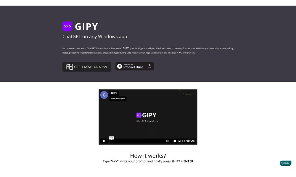 GIPY - Use ChatGPT On Any Windows App