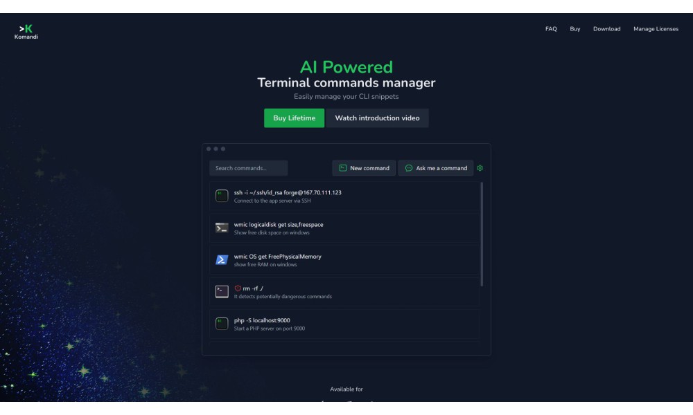 Komandi - AI Powered CLI/Terminal commands manager