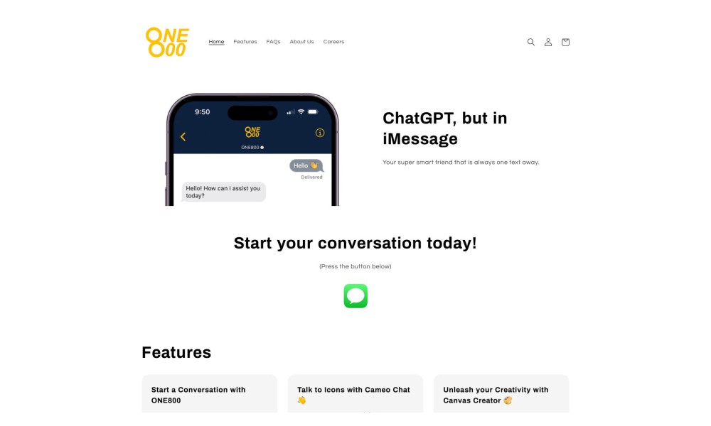 ONE800: ChatGPT for iMessage
