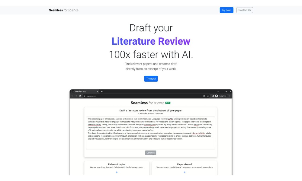 Seamless - AI Literature Review Tool for Scientific Research