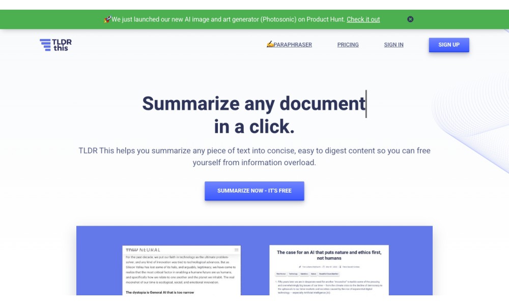 TLDR This - Article Summarizer & Online Text Summarizing Tool