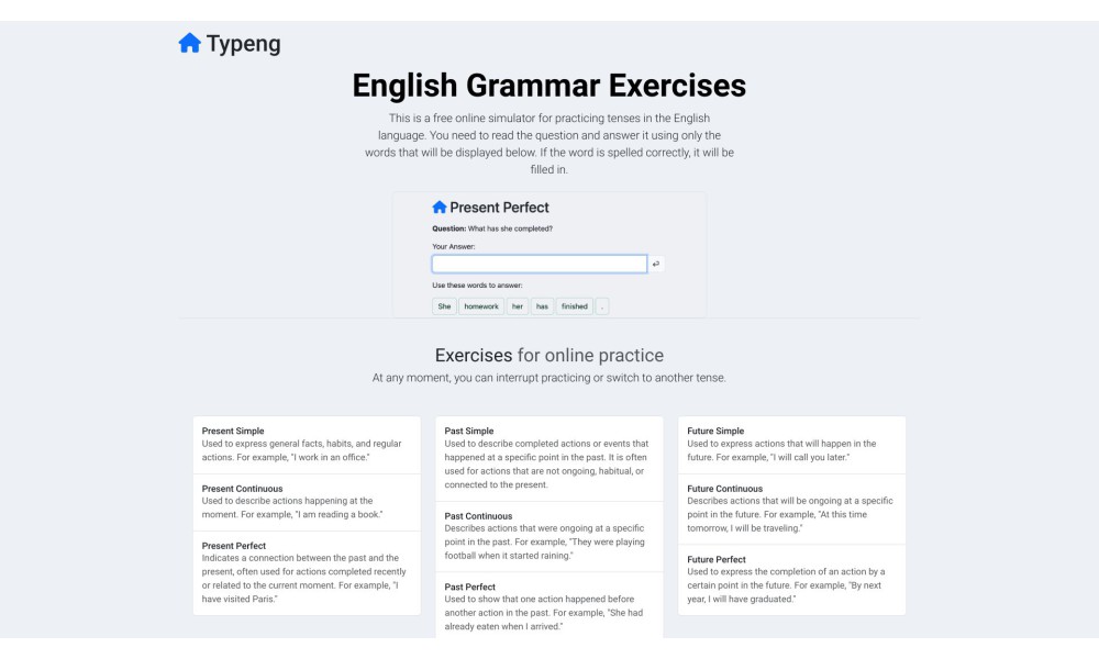 Typeng English Grammar Exercises