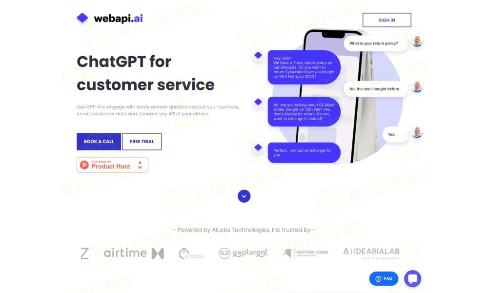 Webapi.ai - GPT-4 AI Chatbot builder - Image 1