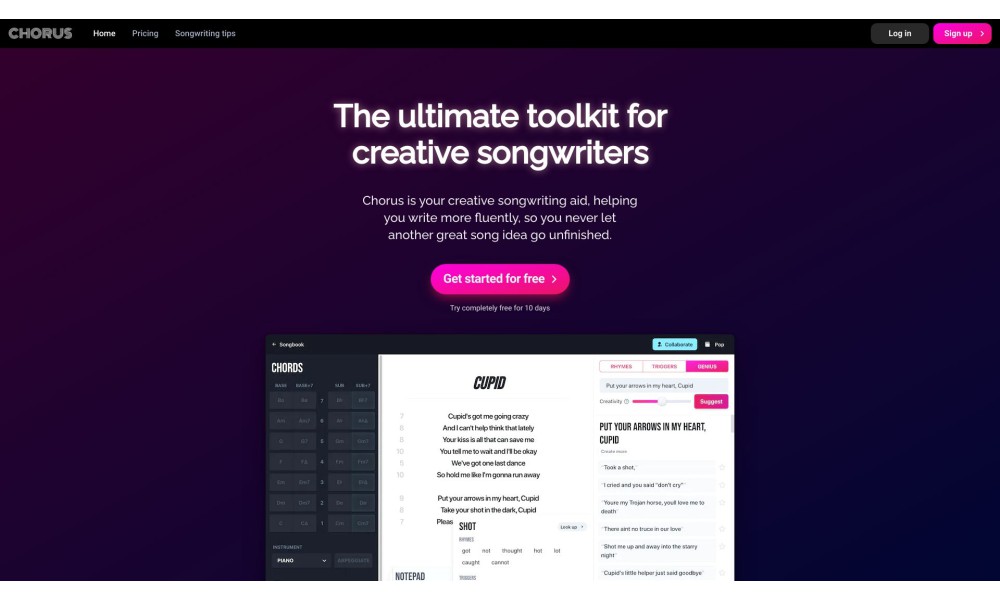 Chorus Songwriting App and Lyrics Assistant