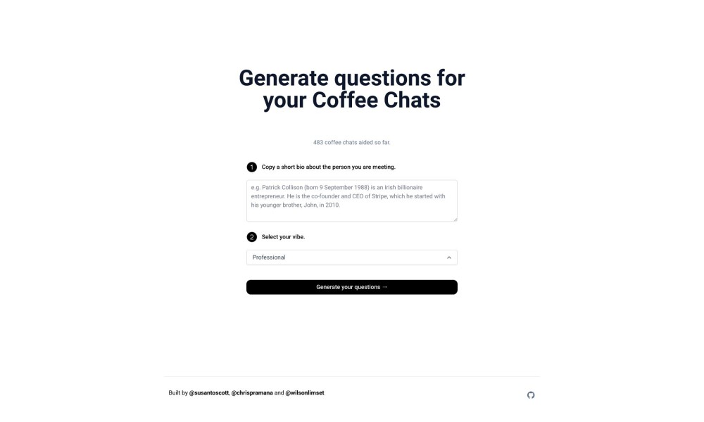 Podcast and coffee chat question generator