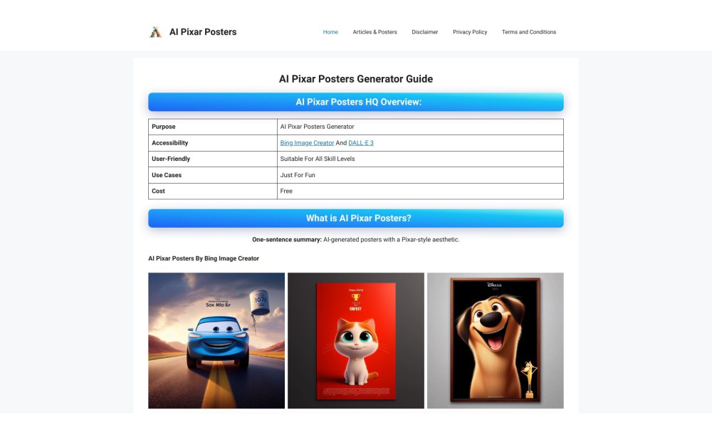 AI Pixar Posters Generator