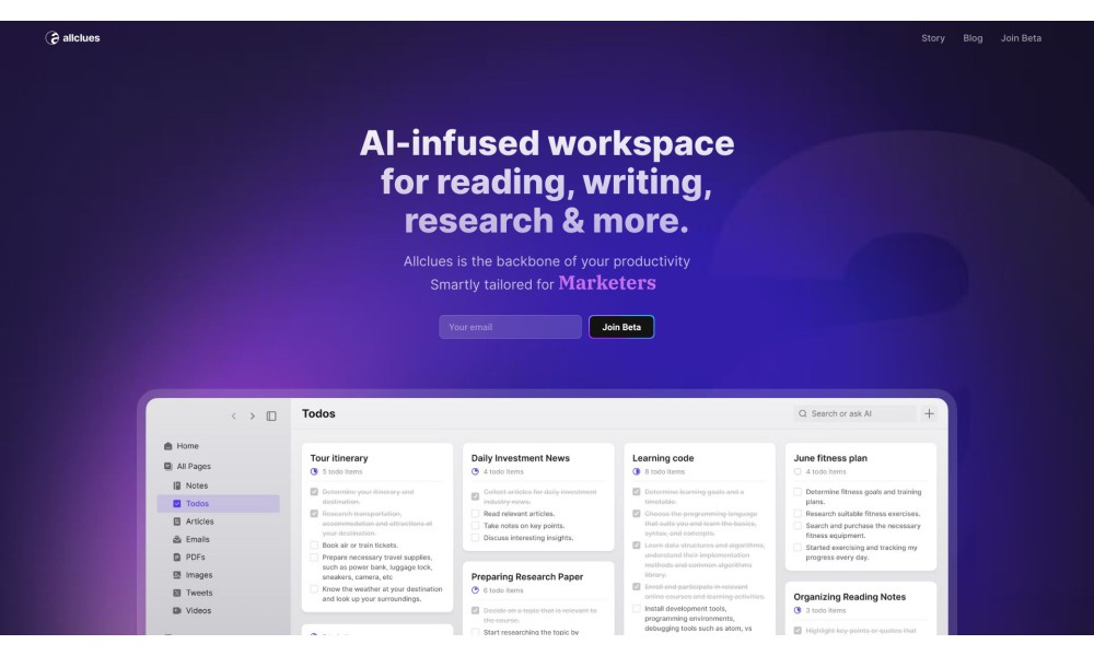 Allclues - The AI-infused space to read, write and think