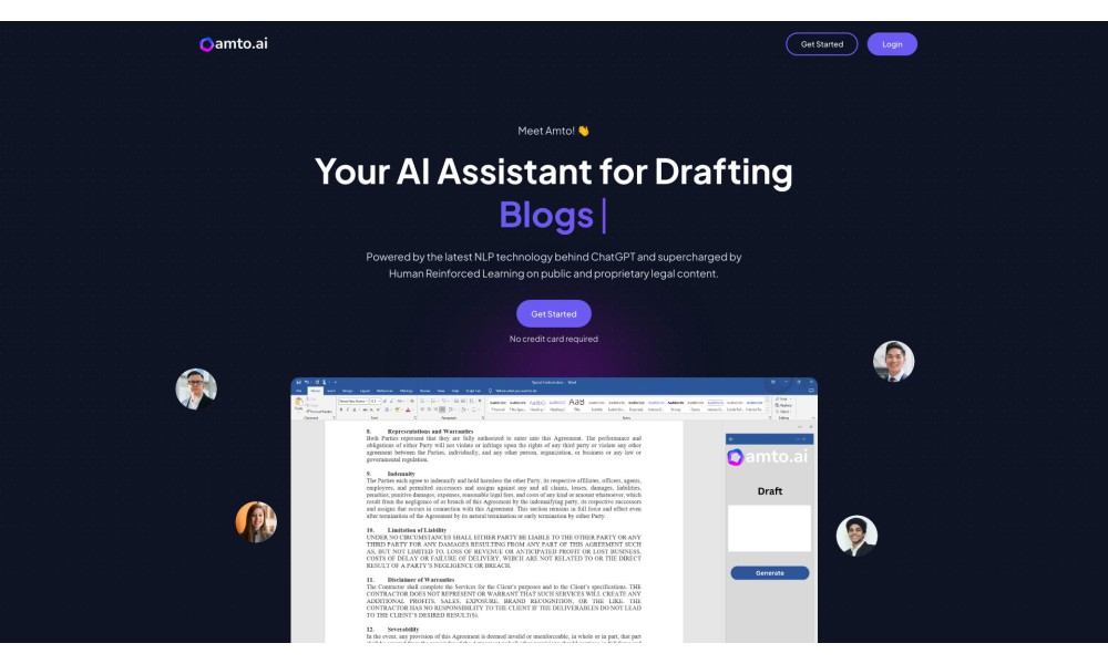 Amto AI - World's First AI Legal Assistant for Drafting Powered by GPT3