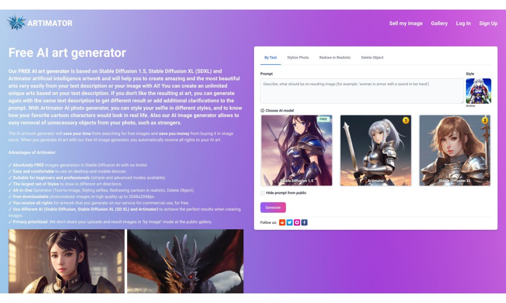 Artimator - Free AI Art Generator