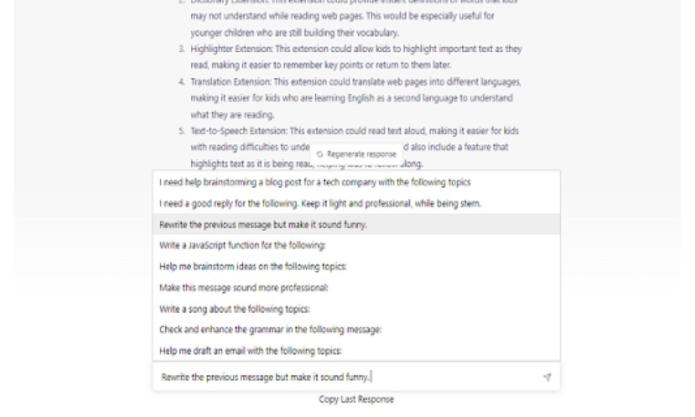 Autocomplete Common Prompts