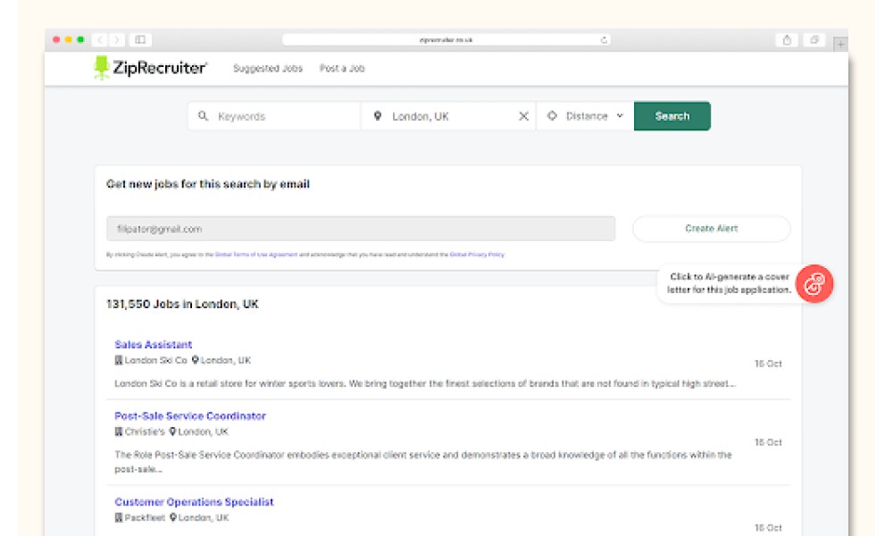 Kickresume AI Cover Letter Generator