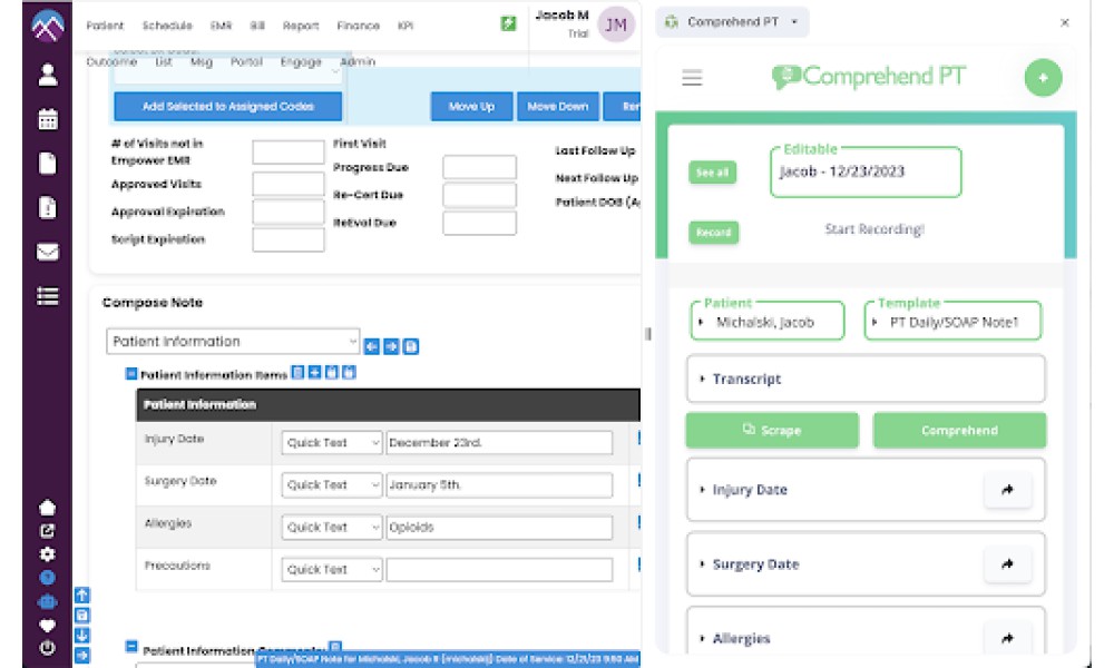 Comprehend PT Integration for EMR