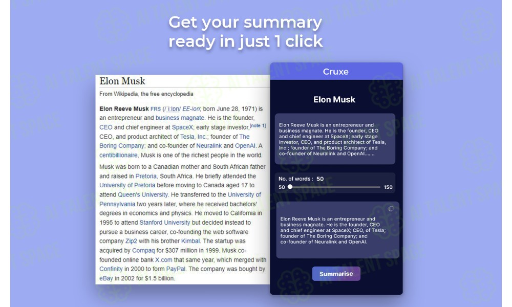 Cruxe AI Summarisation Extension - Image 1