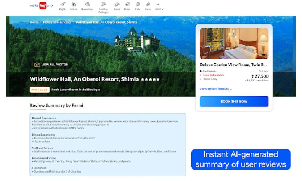 Fermi - Summarise Reviews on MakeMyTrip