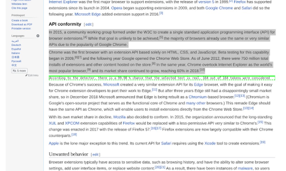 GPT-2 Detector Browser Extension