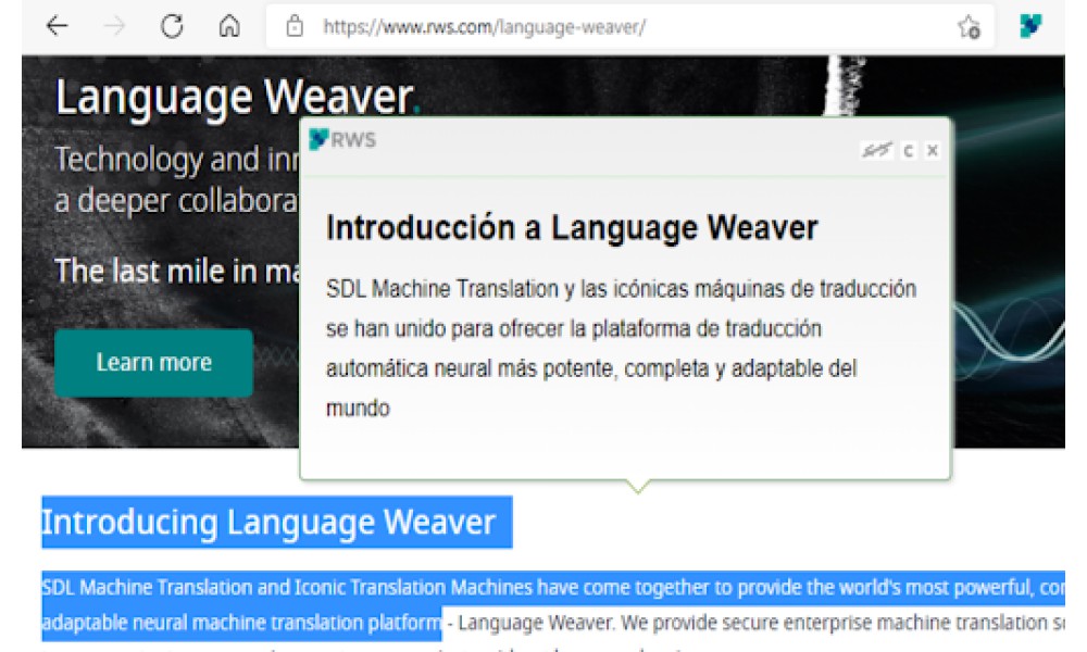 Language Weaver Instant Translation